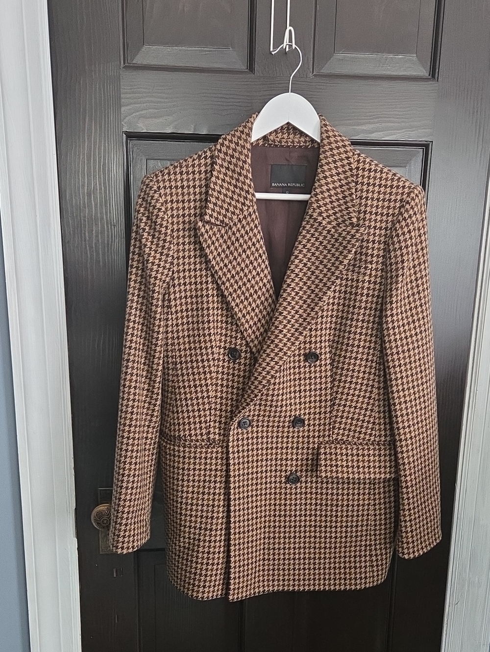 Banana Republic Brown and Black Houndstooth Double-Breasted Blazer